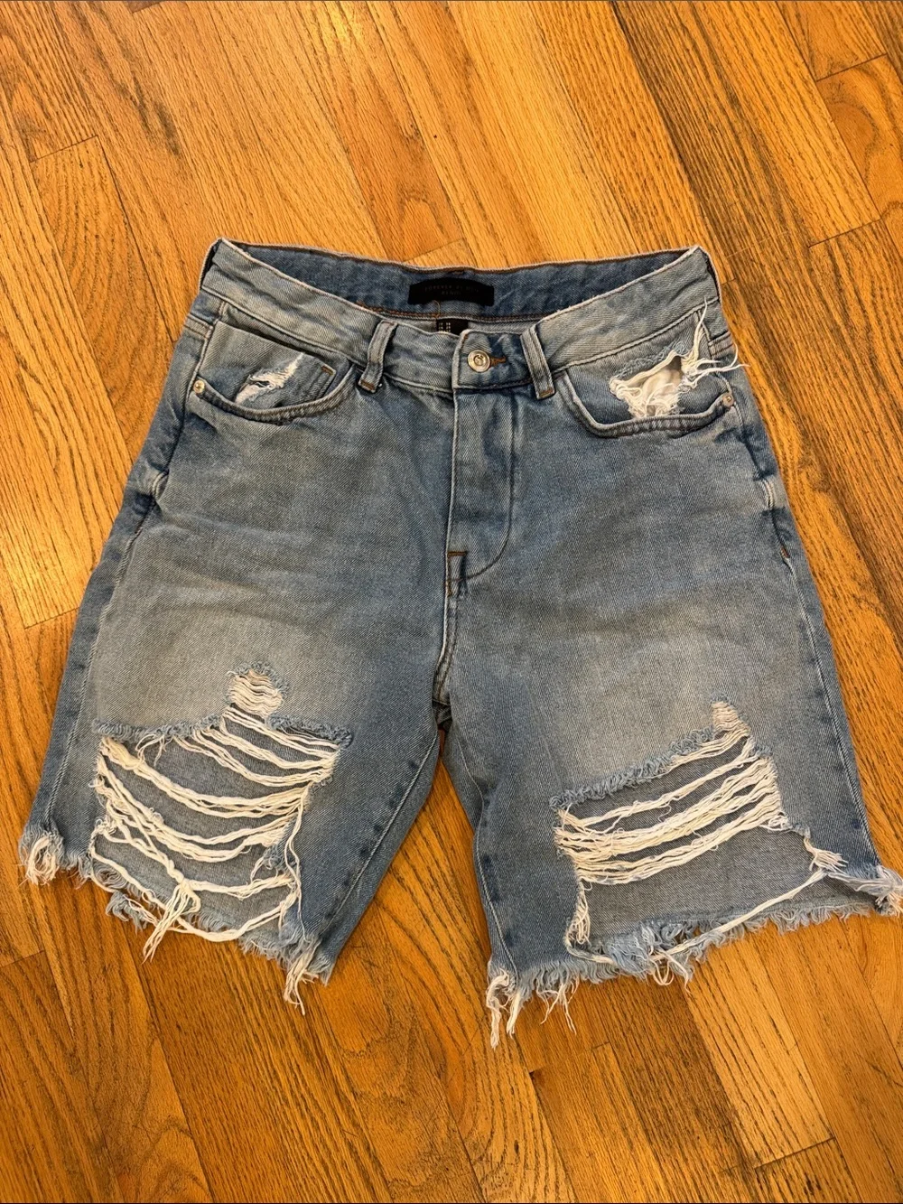 Forever 21 Light Blue Distressed Denim Shorts - Picture 3 of 7